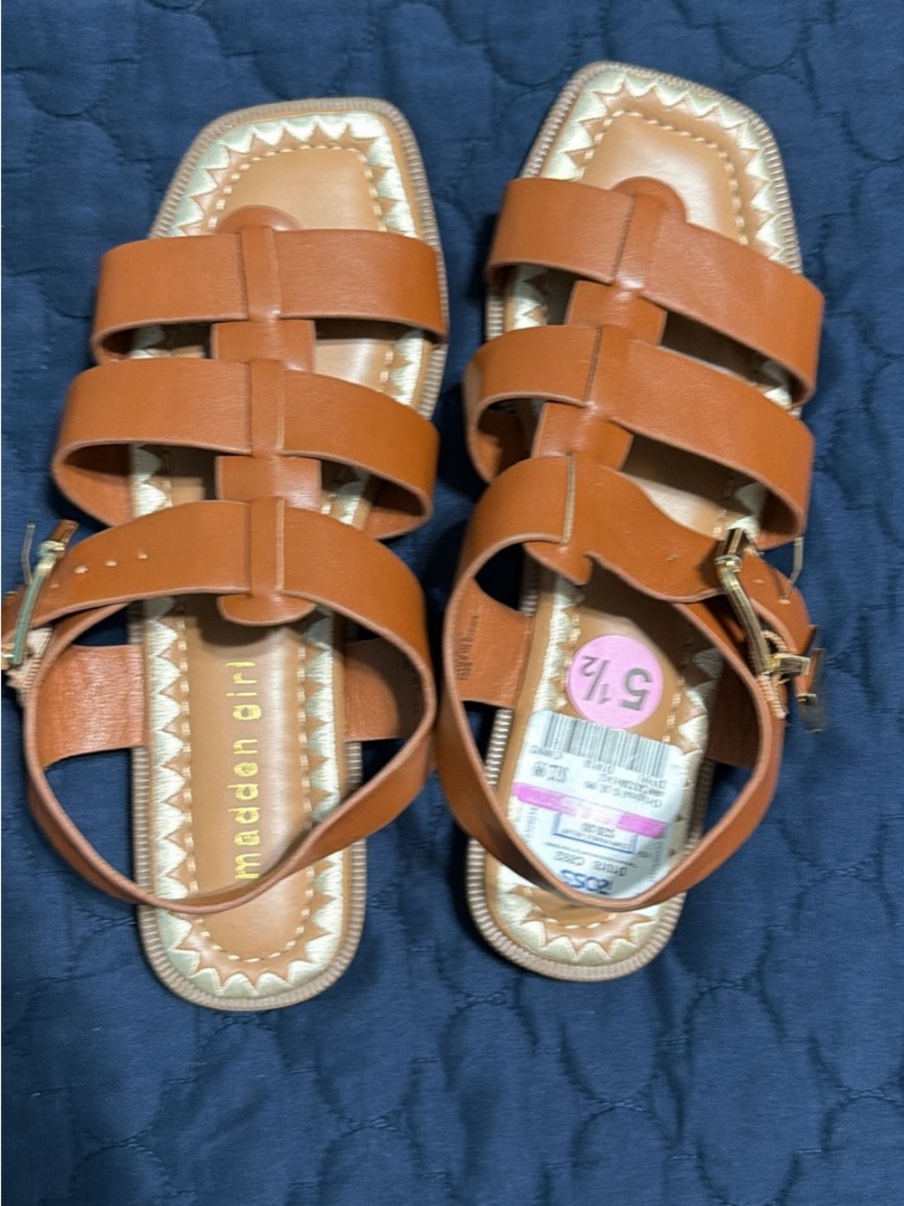 Madden Girl Cognac Strappy Buckle Slide Sandals